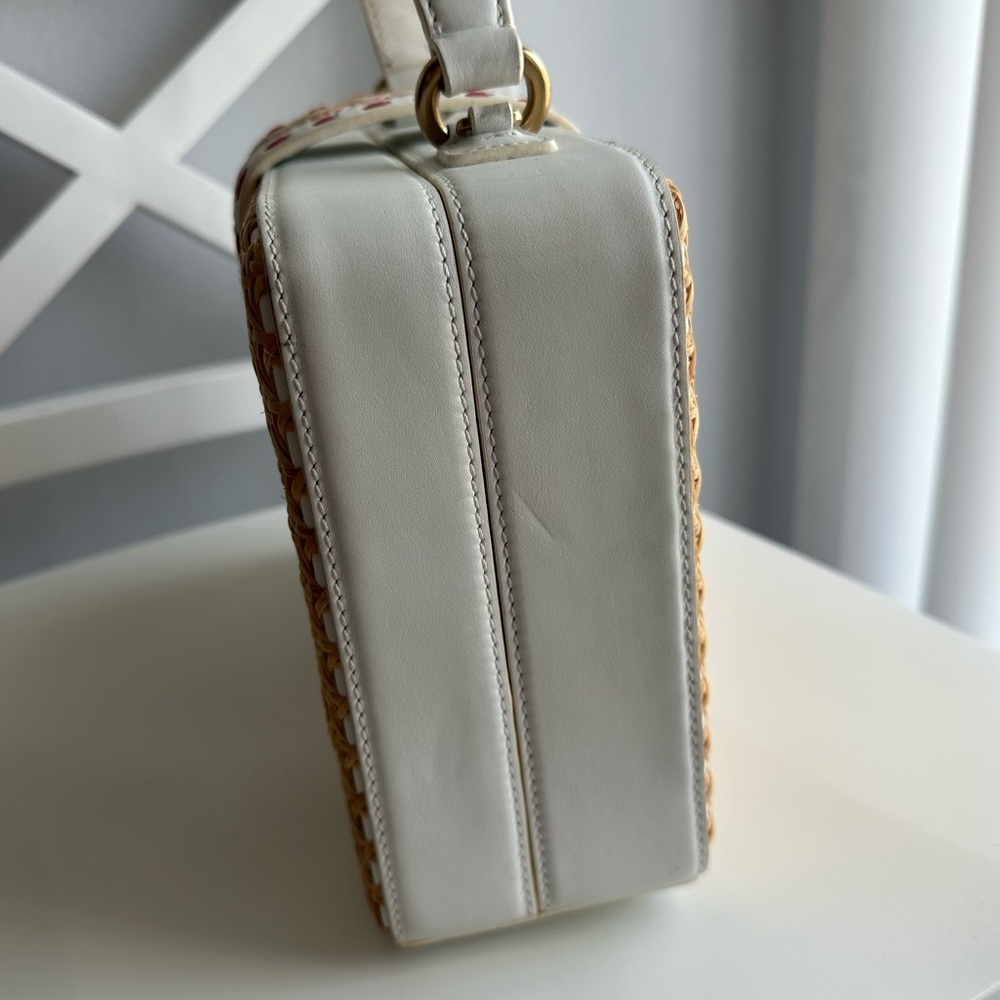 Mehry Mu Fey Large Leather Rattan Straw Box Bag w/ Long Shoulder Crossbody Strap - Picture 8 of 16